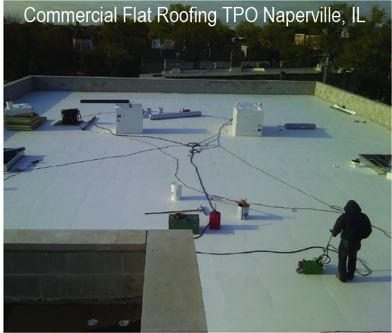 TPO Commercial Flat Roof in progress in Naperville IL 60564, 60540, 60565, 60563