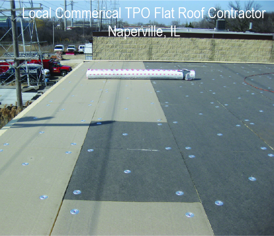 commercial tpo flat roof in progress for commercial building in Naperville 60564, 60540, 60565, 60563